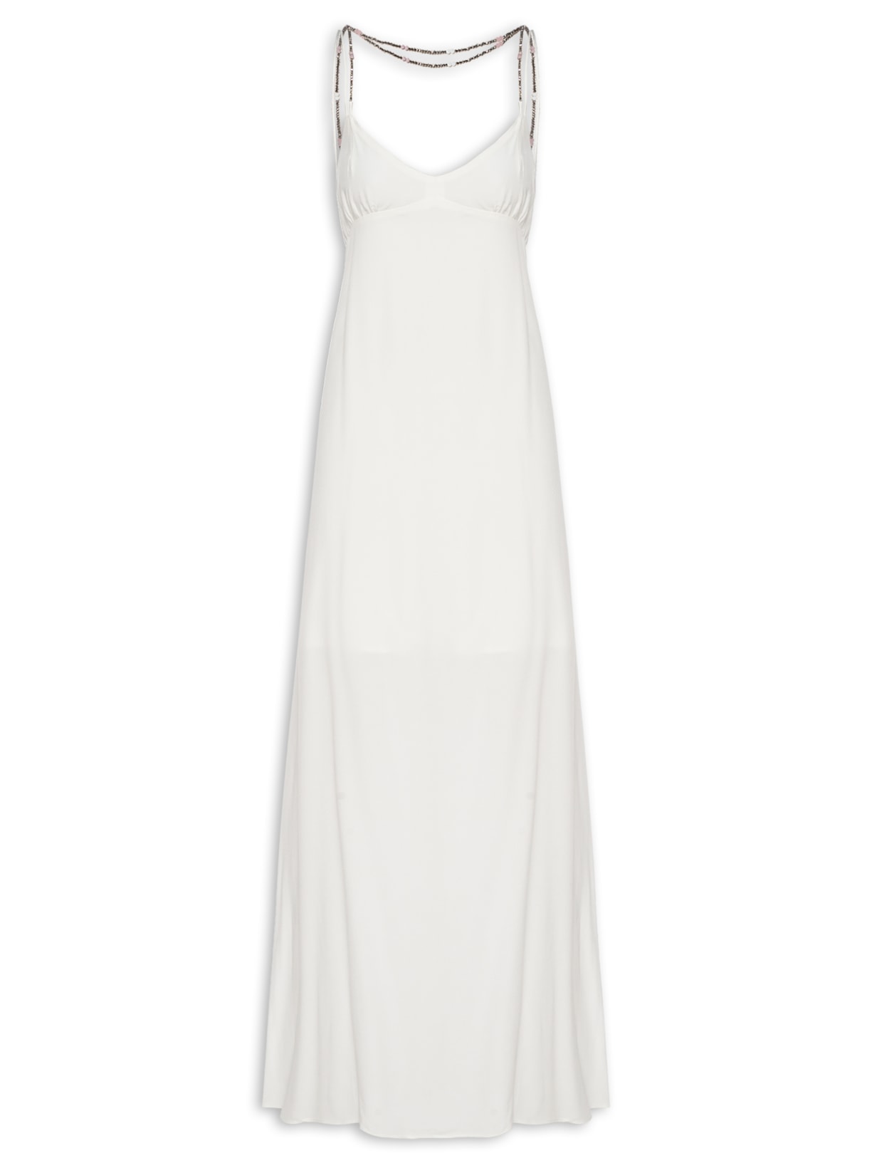 Vestido Longo Alças Cristais Branco Animale Jeans