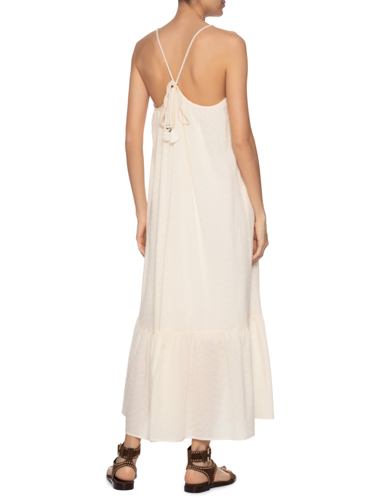 Vestido Longo Alcinha Bordado Bege Maria Filó