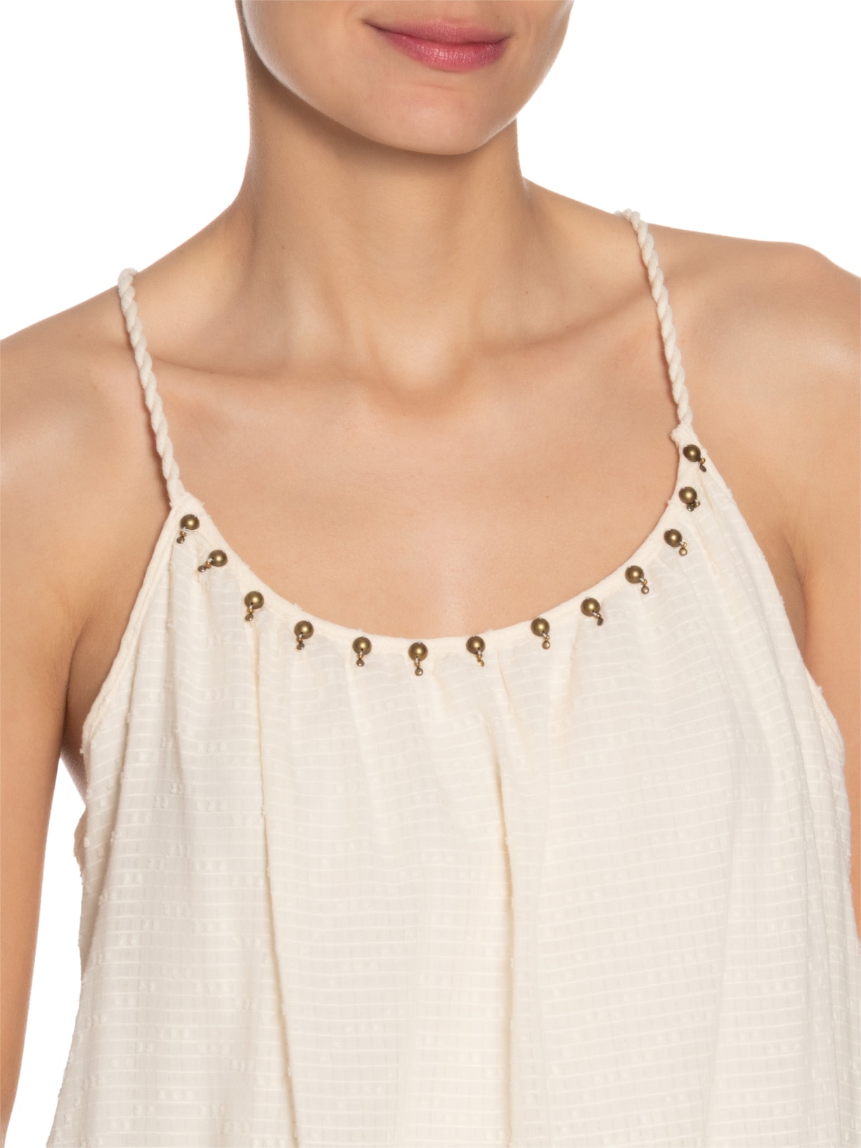 Vestido Longo Alcinha Bordado Bege Maria Filó