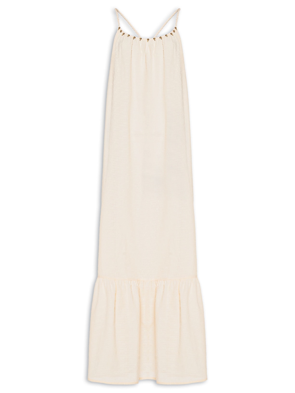 Vestido Longo Alcinha Bordado - Bege