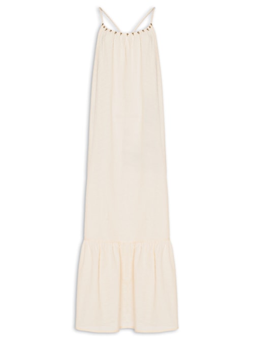 Vestido Longo Alcinha Bordado - Bege