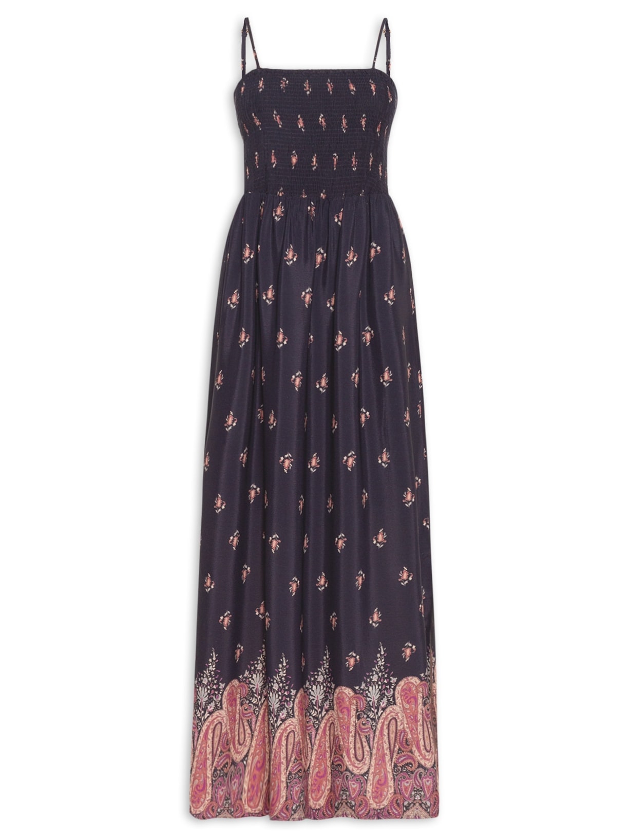 Vestido Longo Alcinha Estampada Mian Preto Maria Filó