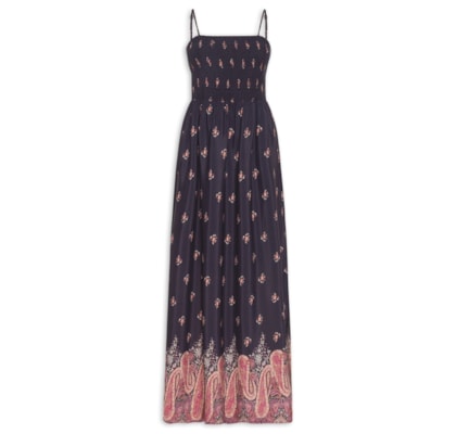 Vestido Longo Alcinha Estampada Mian - Preto