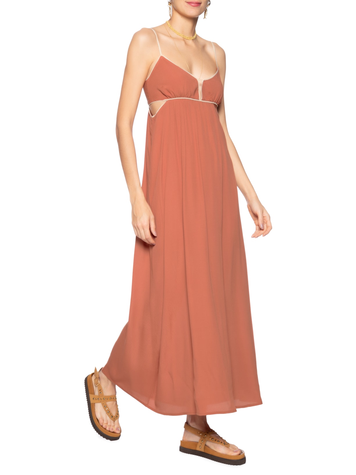 Vestido Longo Alcinha Vivo Bicolor Laranja Maria Filó