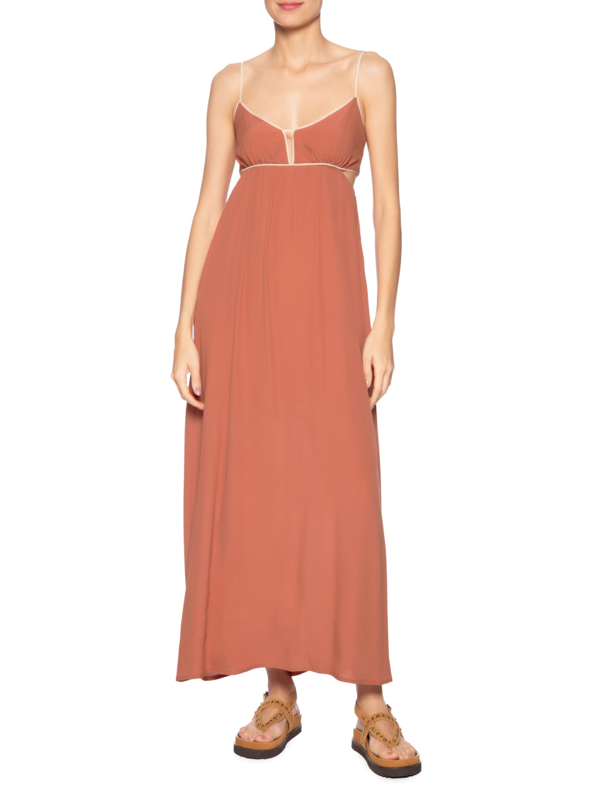 Vestido Longo Alcinha Vivo Bicolor Laranja Maria Filó