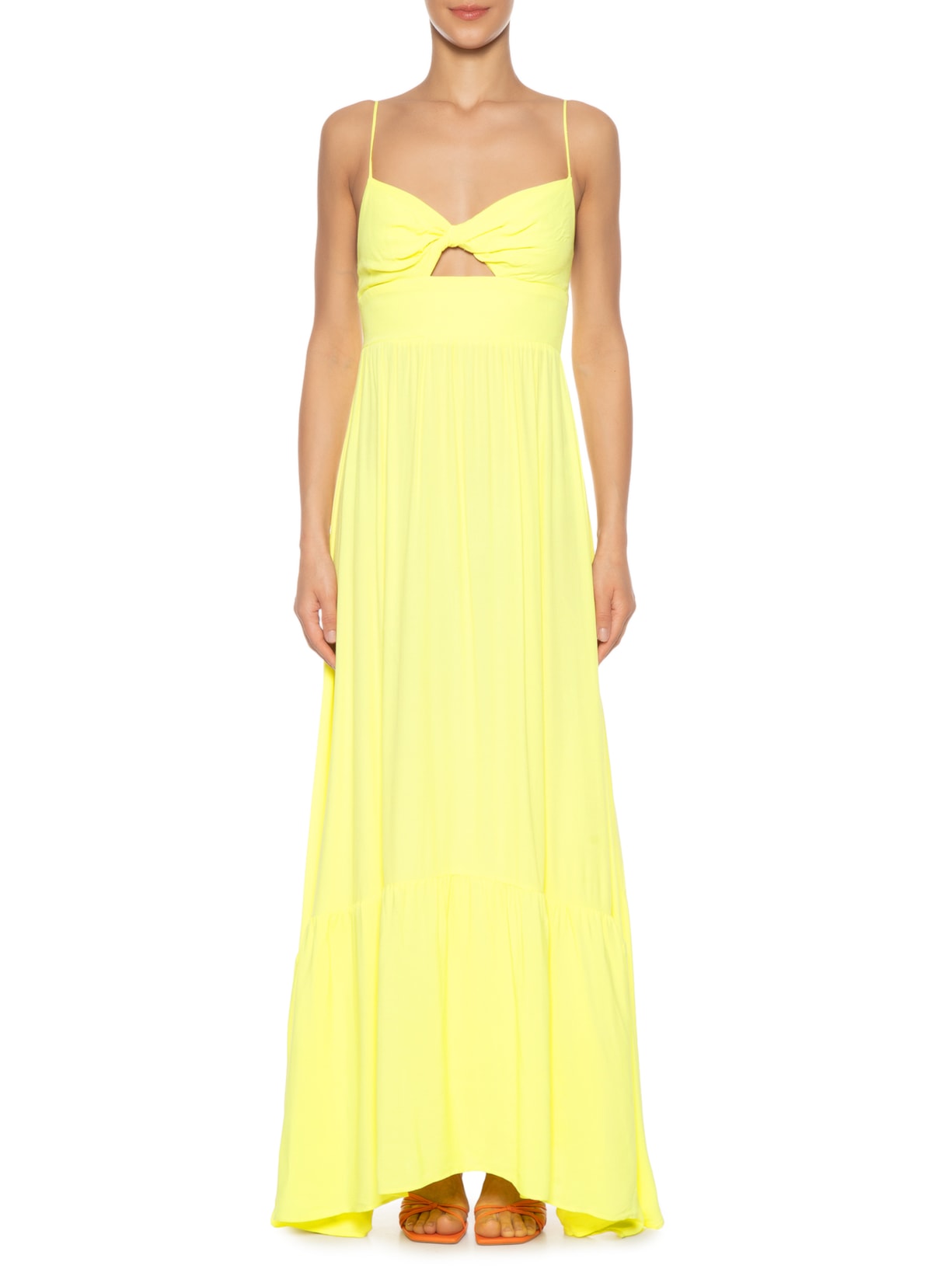 Vestido Longo Alcinhas Amarelo Farm