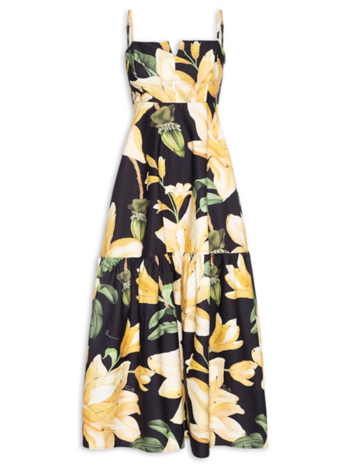 Vestido Longo Alcinhas Flor Nana - Preto