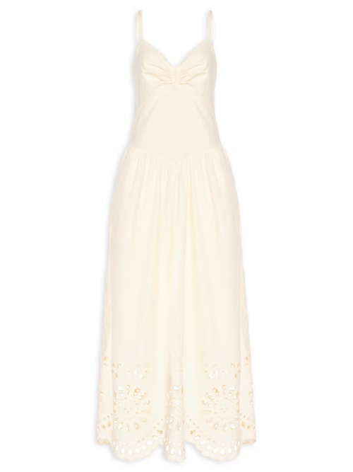 Vestido Longo Algodão Bordado Barrado - Amarelo