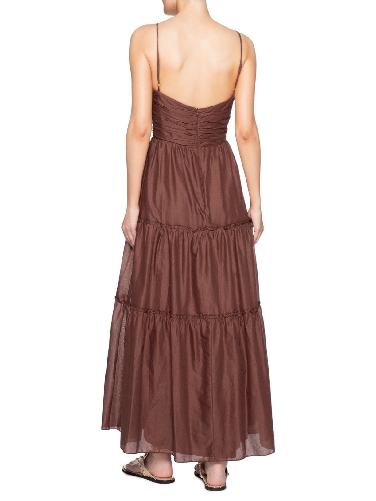 Vestido Longo Algodão Franzido Marrom Dress To