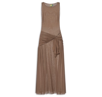 Vestido Longo Amarração Tule - Marrom