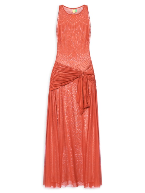 Vestido Longo Amarração Tule - Vermelho
