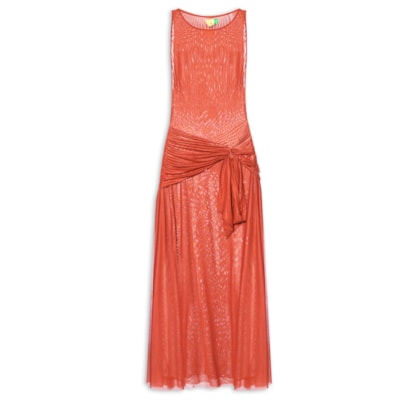 Vestido Longo Amarração Tule - Vermelho