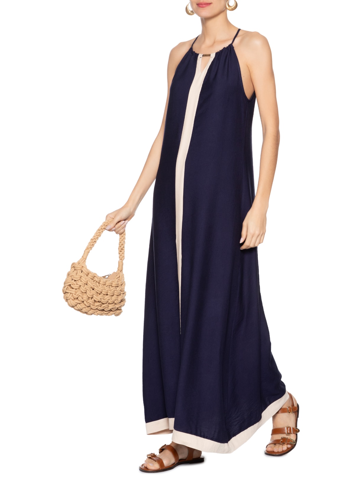 Vestido Longo Amplo Bicolor Azul Basiq