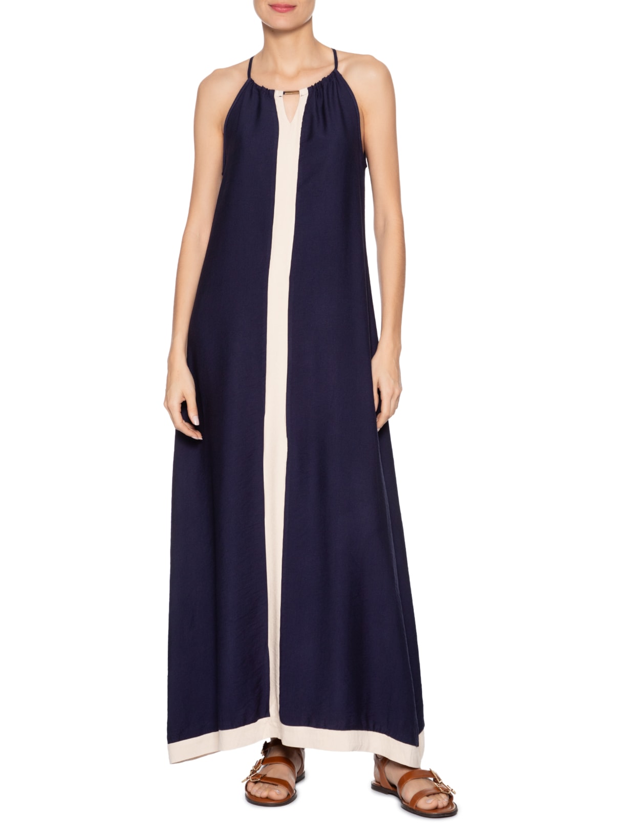 Vestido Longo Amplo Bicolor Azul Basiq