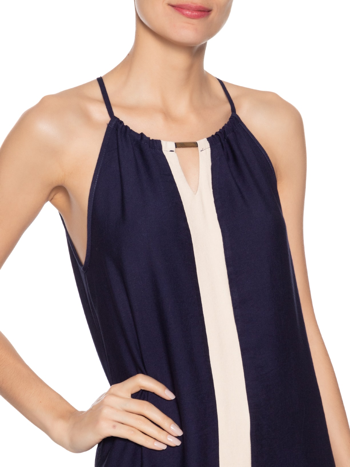 Vestido Longo Amplo Bicolor Azul Basiq