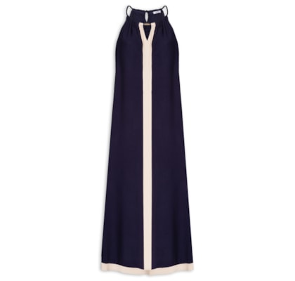 Vestido Longo Amplo Bicolor - Azul