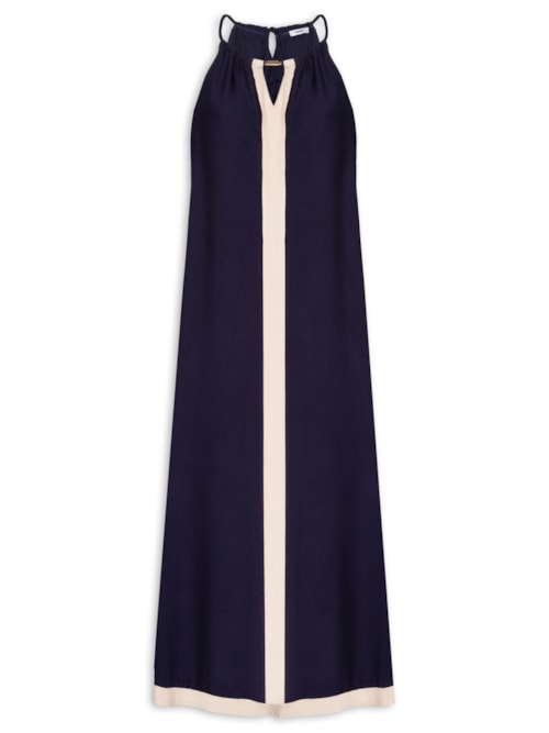 Vestido Longo Amplo Bicolor - Azul
