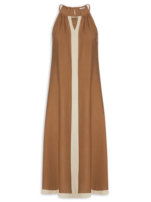 Vestido Longo Amplo Bicolor - Marrom