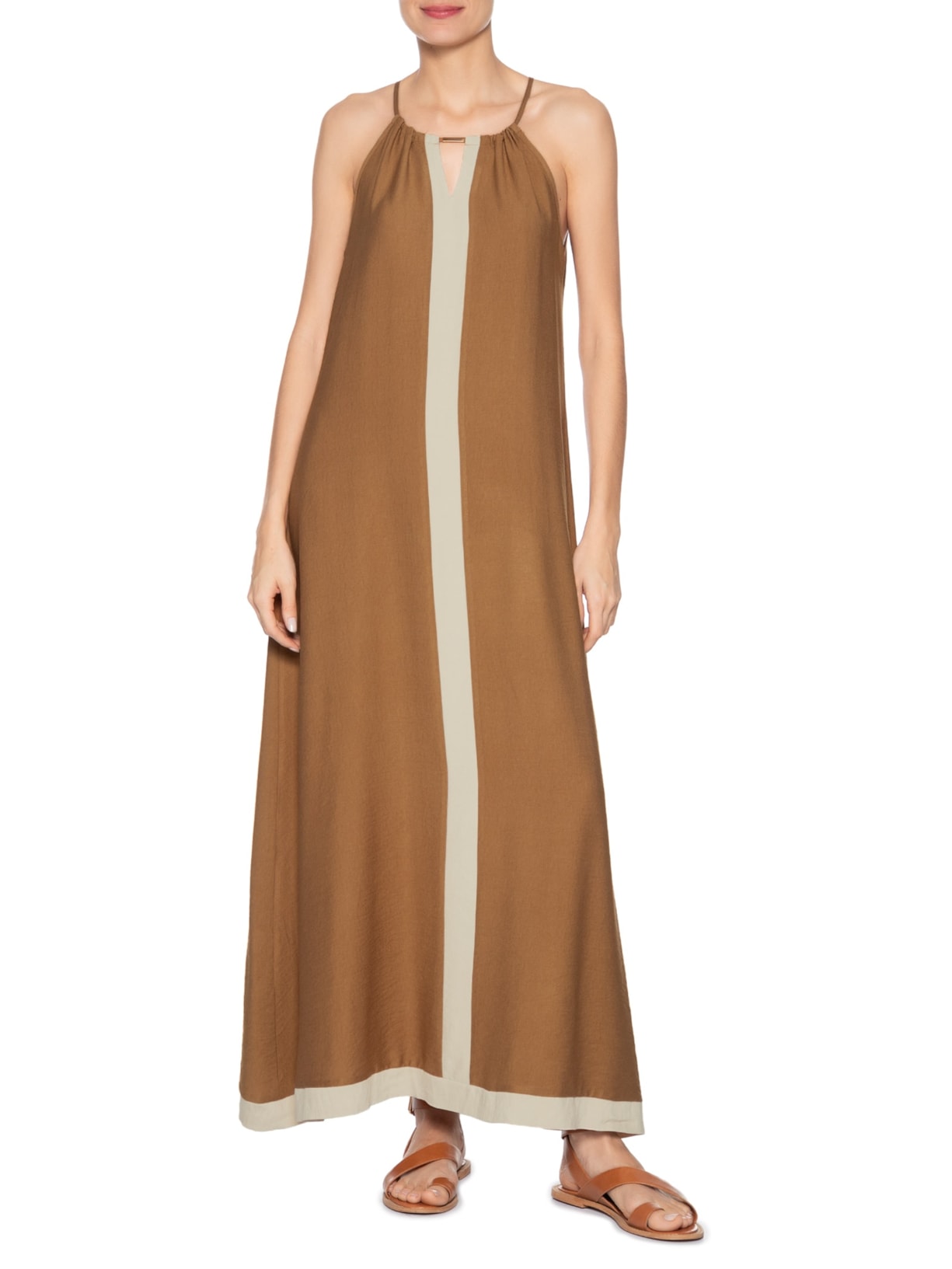 Vestido Longo Amplo Bicolor Marrom Basiq