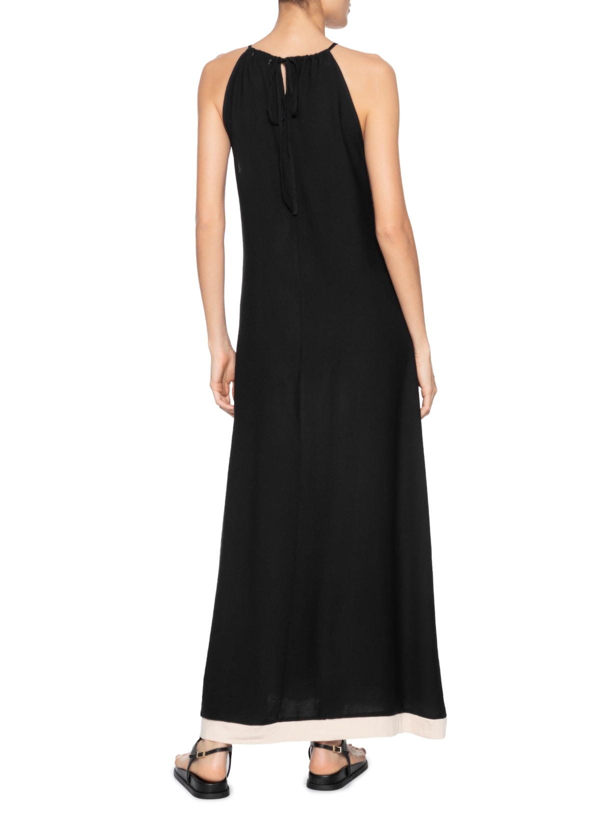 Vestido Longo Amplo Bicolor Preto Basiq