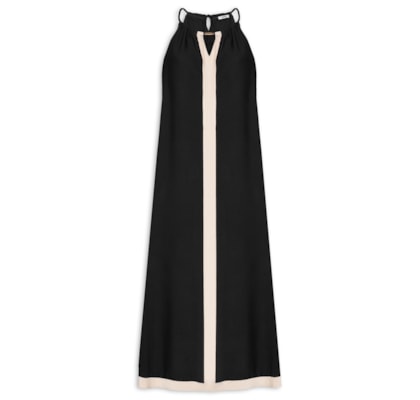 Vestido Longo Amplo Bicolor - Preto
