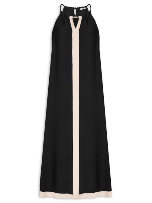Vestido Longo Amplo Bicolor - Preto