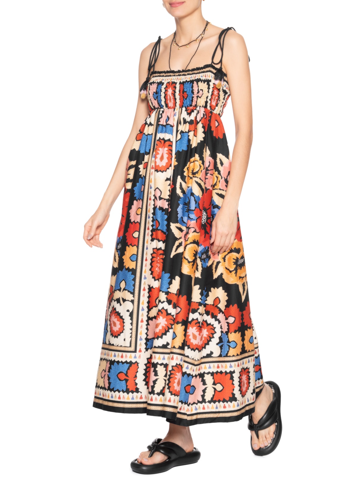 Vestido Longo Antuerpia Lenço Preto Farm