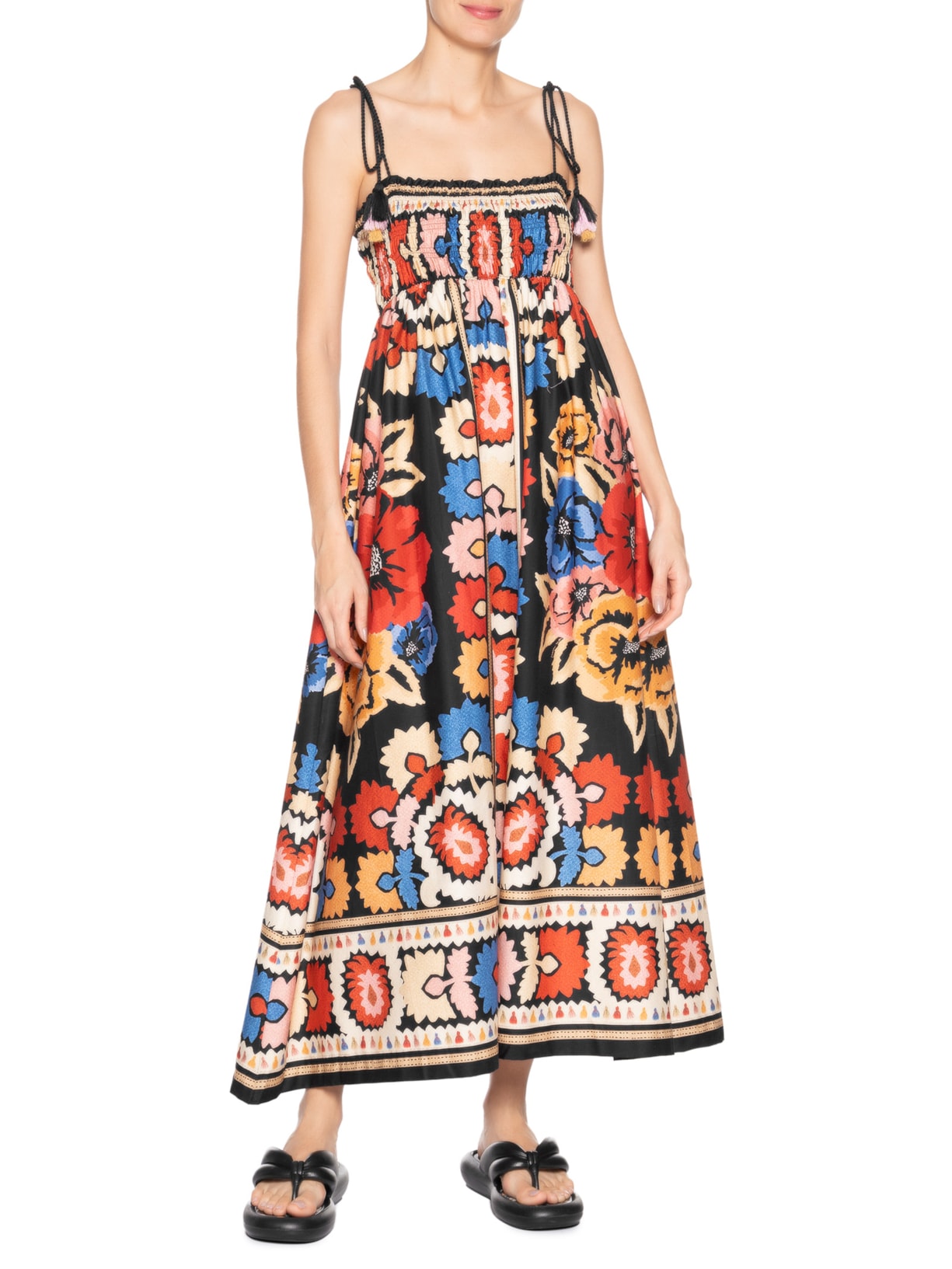 Vestido Longo Antuerpia Lenço Preto Farm