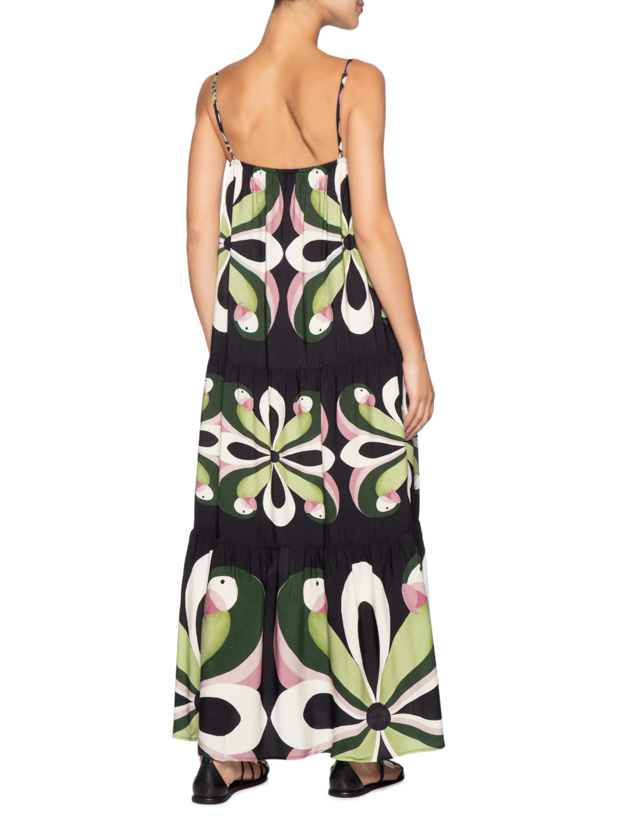 Vestido Longo Arara de Flor Preto Farm