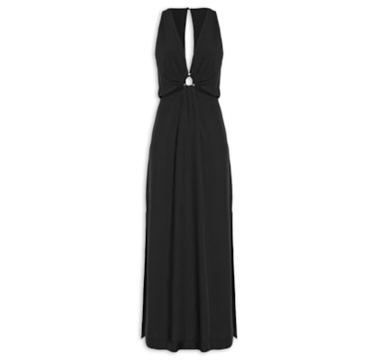 Vestido Longo Argola Decote Frente - Preto
