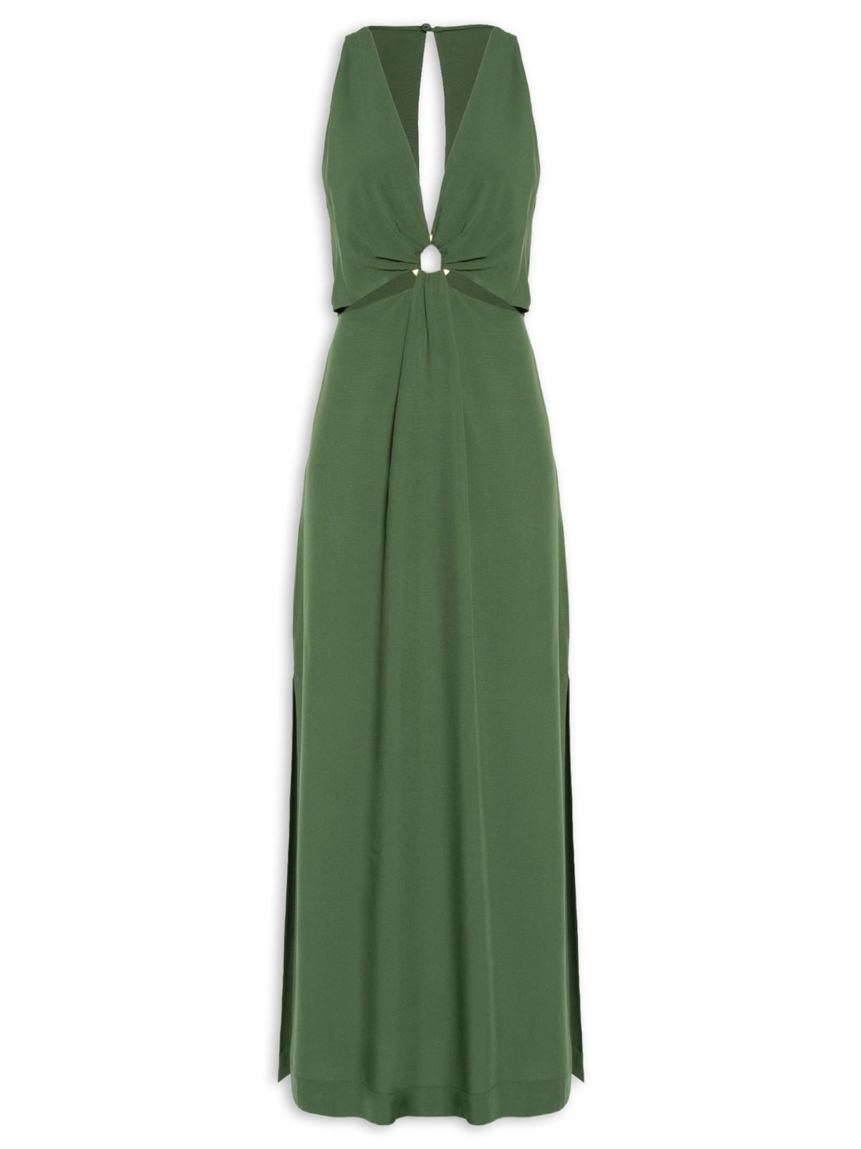 Vestido Longo Argola Decote Frente - Verde