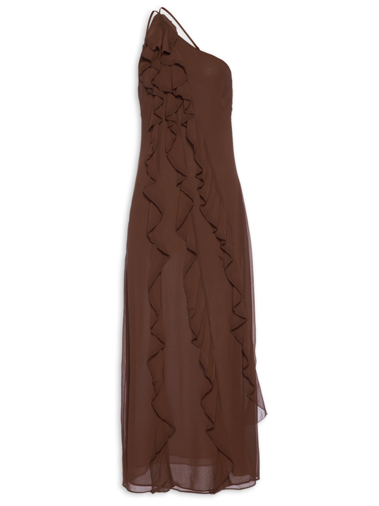 Vestido Longo Babados - Marrom