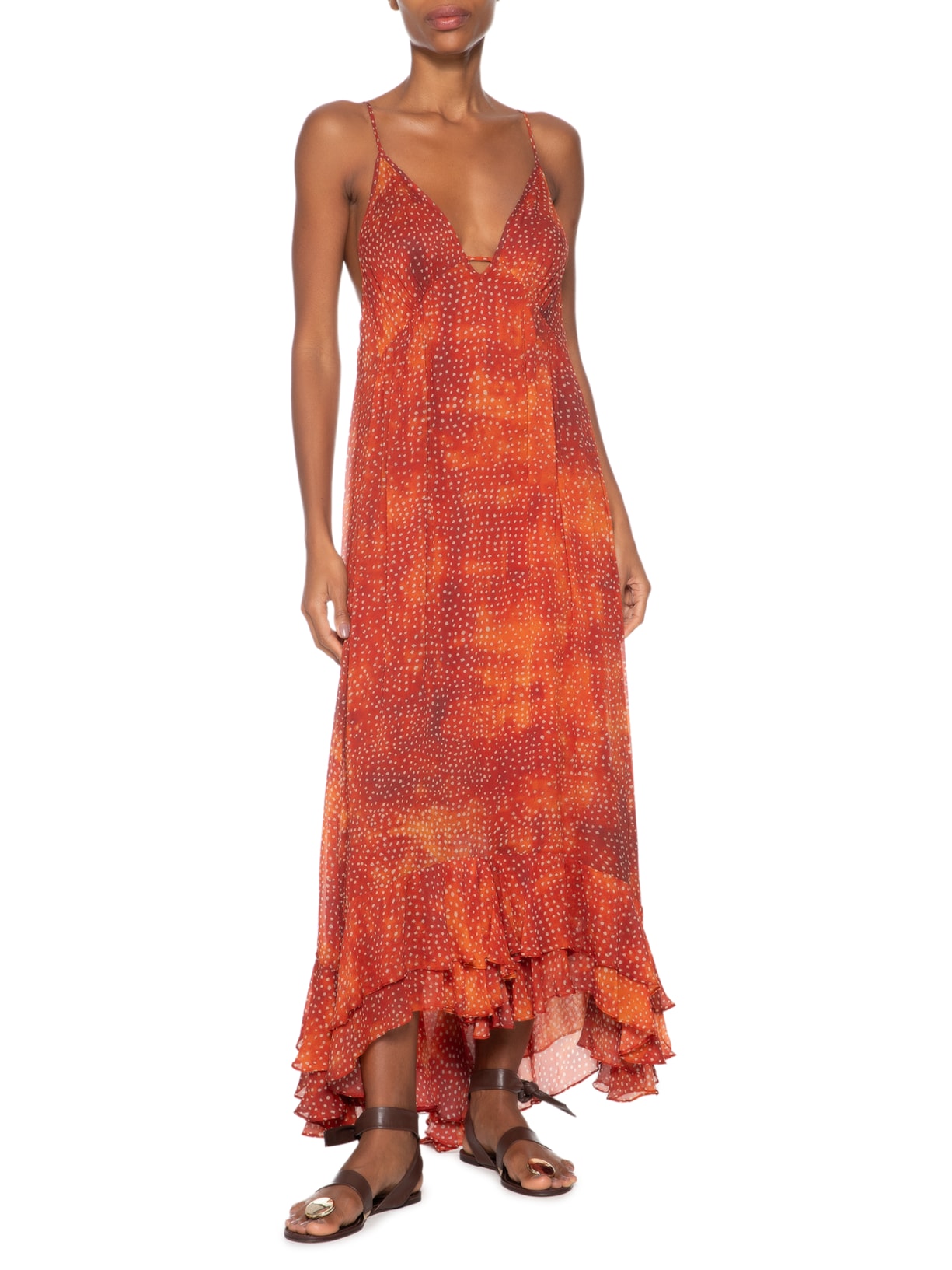 Vestido Longo Barra Babado Laranja Animale