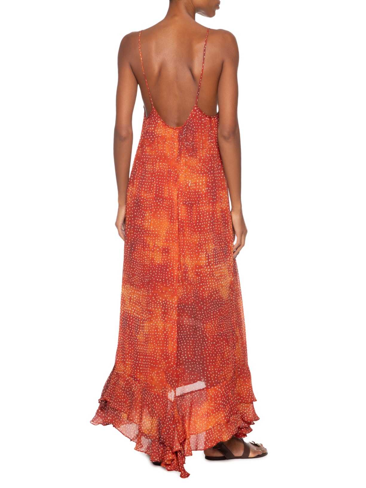 Vestido Longo Barra Babado Laranja Animale