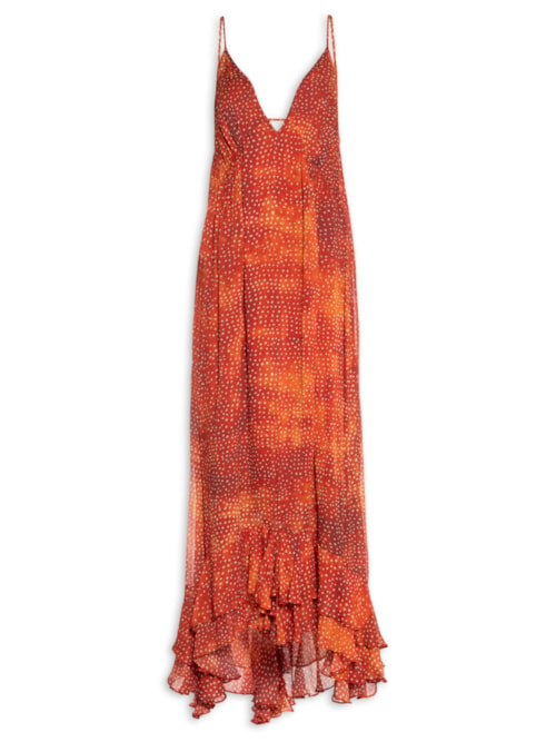Vestido Longo Barra Babado - Laranja