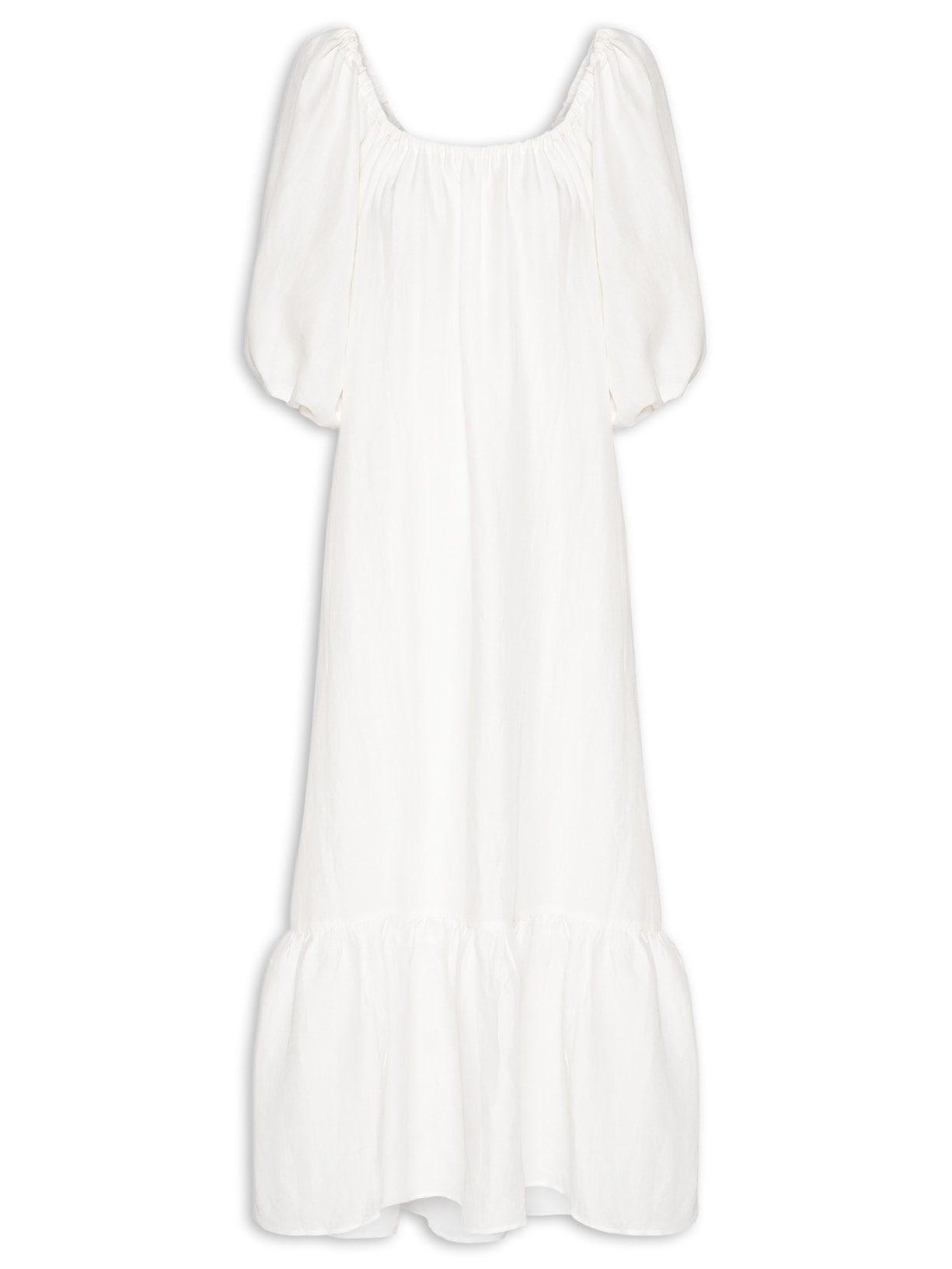 Vestido Longo Barra Babado Off White Maria Filó