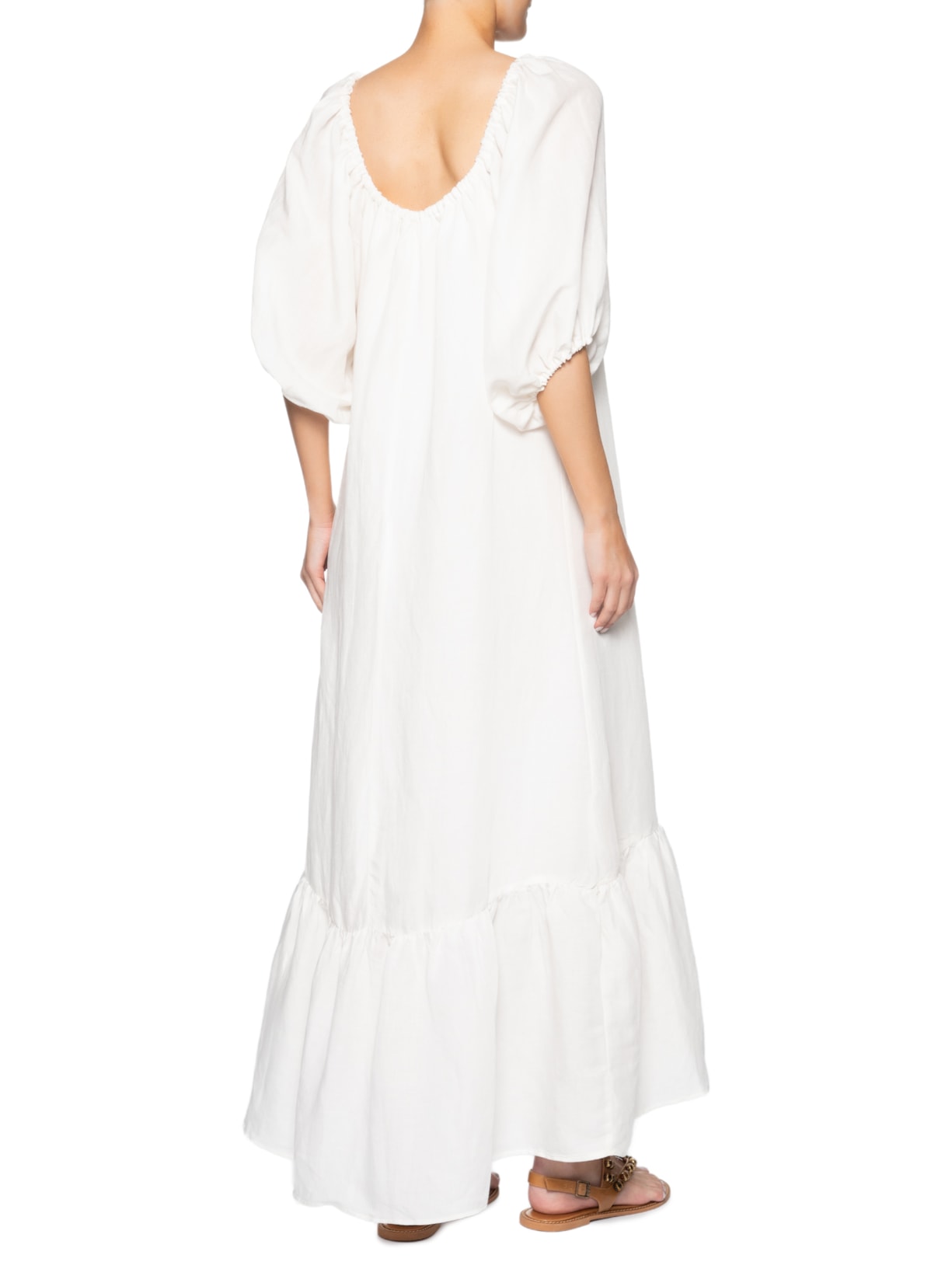 Vestido Longo Barra Babado Off White Maria Filó