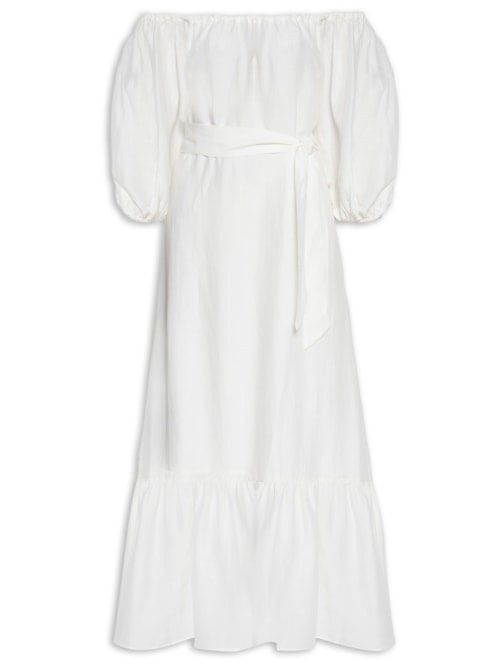 Vestido Longo Barra Babado - Off White