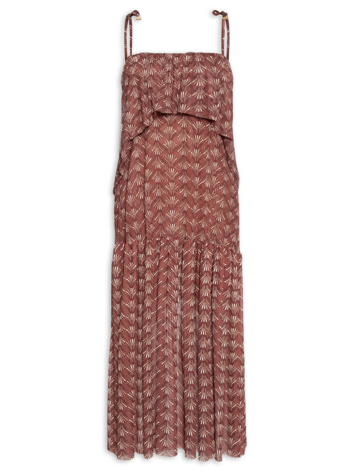 Vestido Longo Bata Estampa Conchário Vermelho Dress To