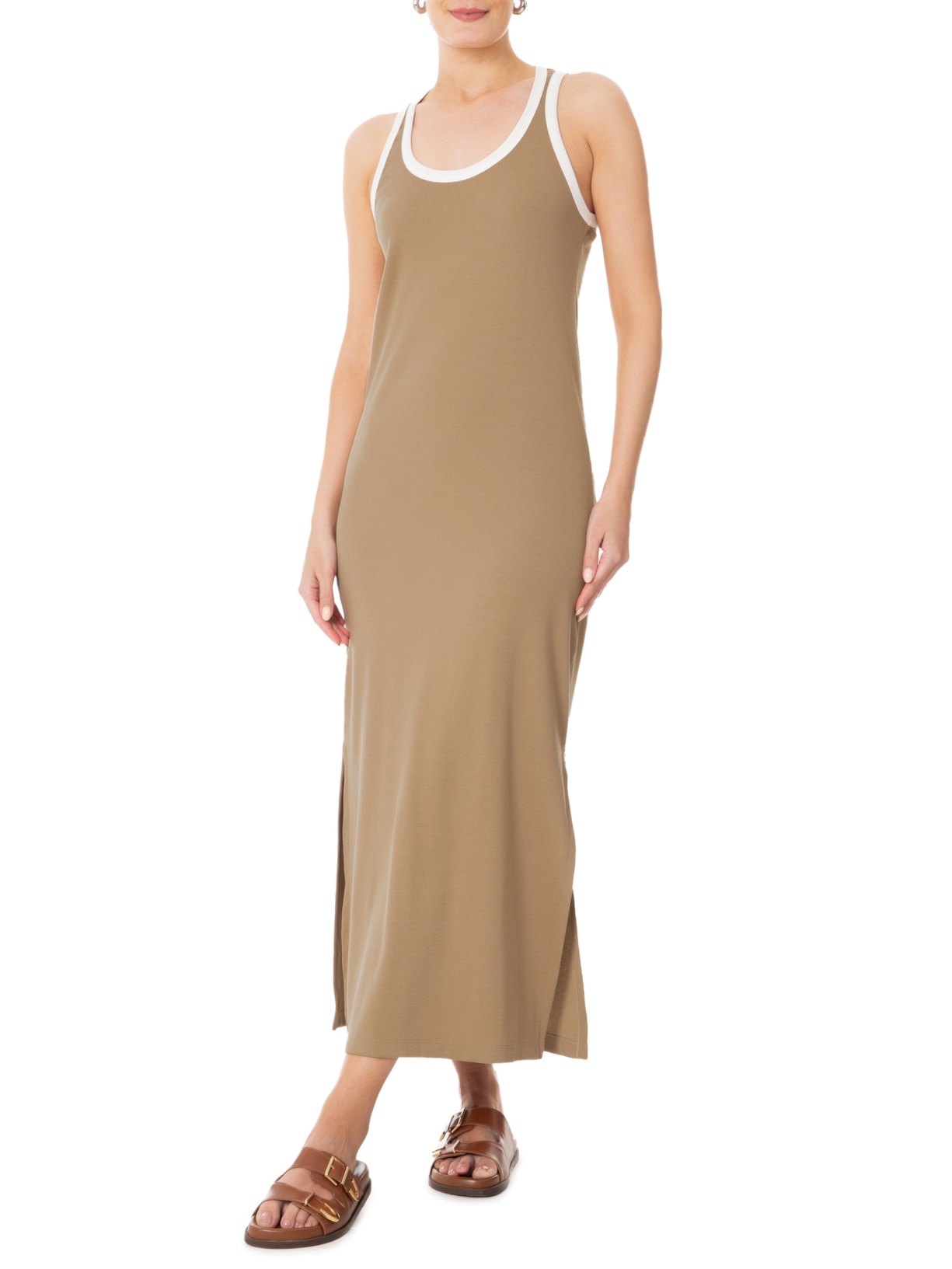 Vestido Longo Bicolor Marrom Basiq