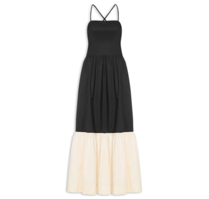 Vestido Longo Bicolor - Preto