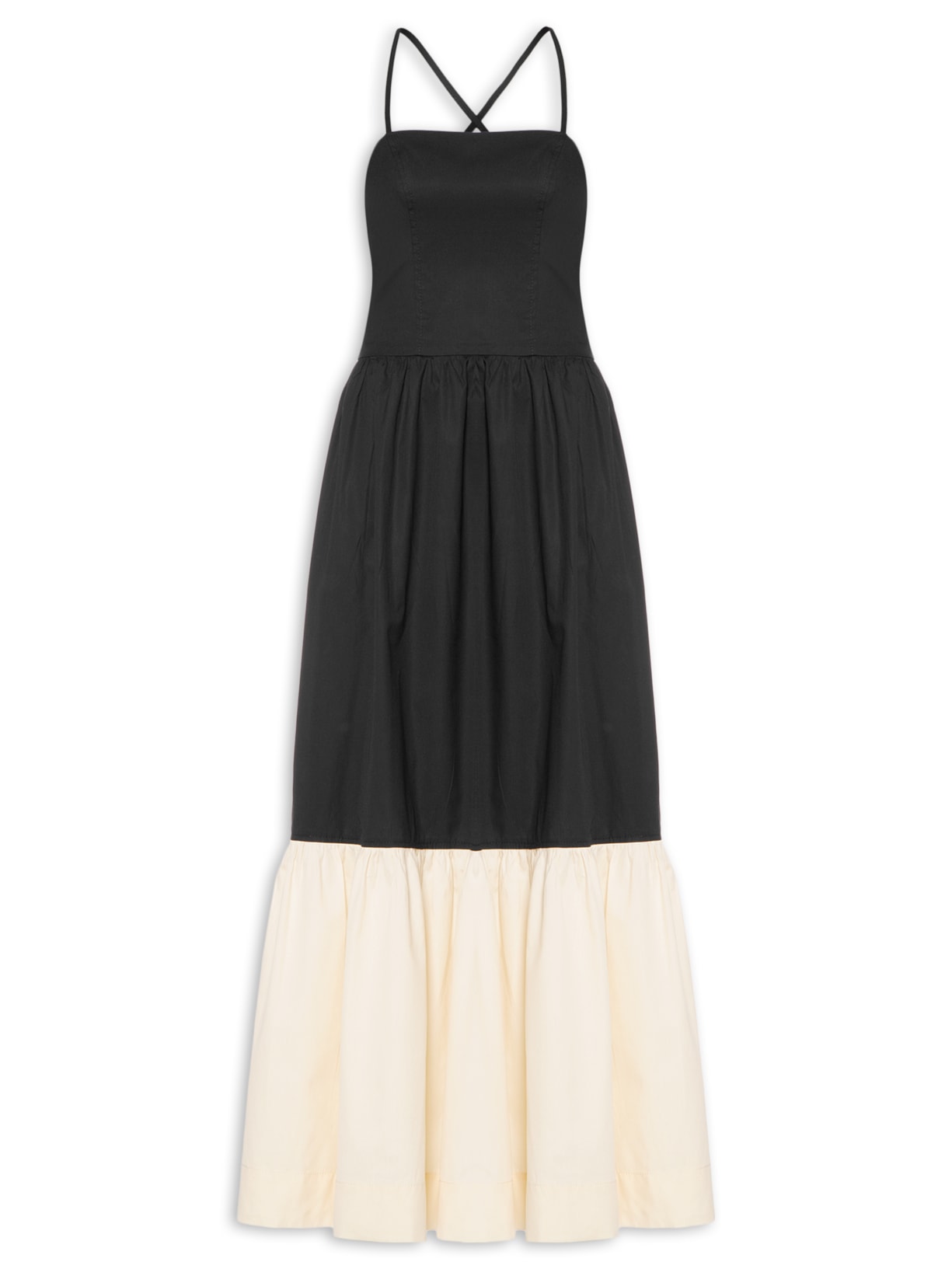 Vestido Longo Bicolor - Preto