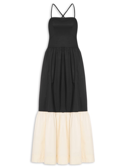 Vestido Longo Bicolor - Preto