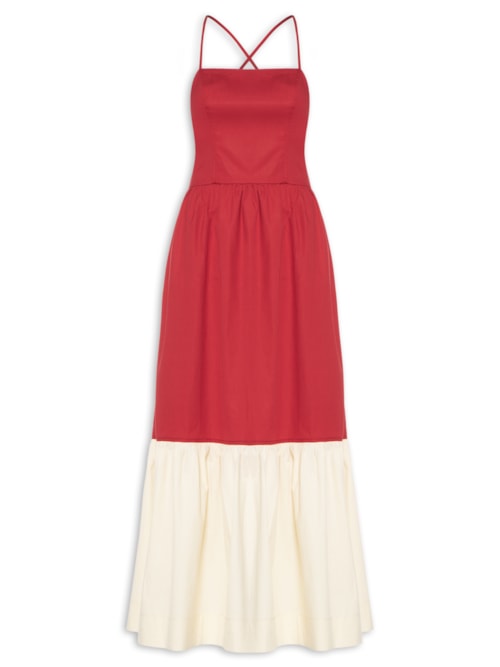 Vestido Longo Bicolor - Vermelho
