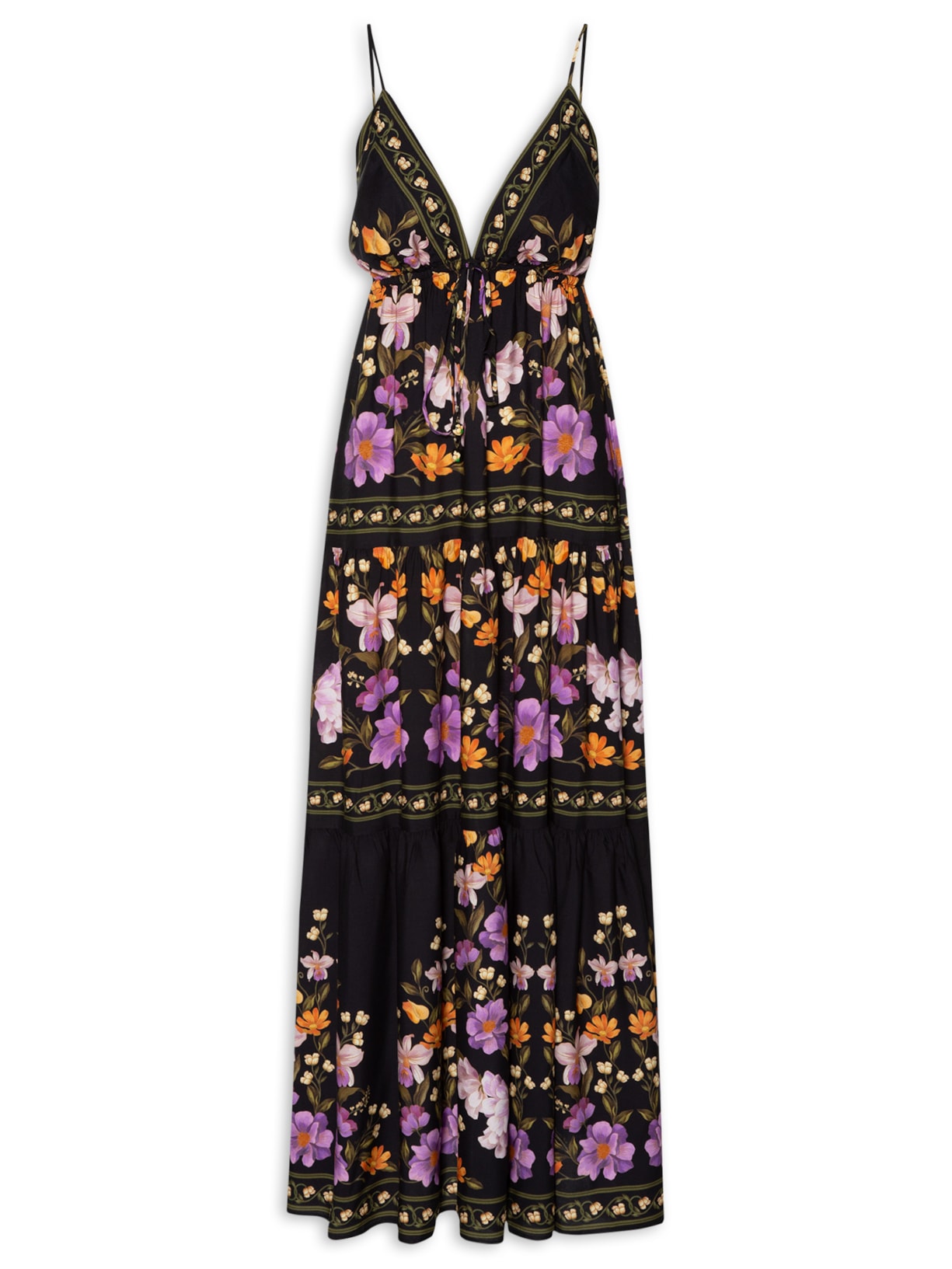 Vestido Longo Borboleta Em Flor - Preto