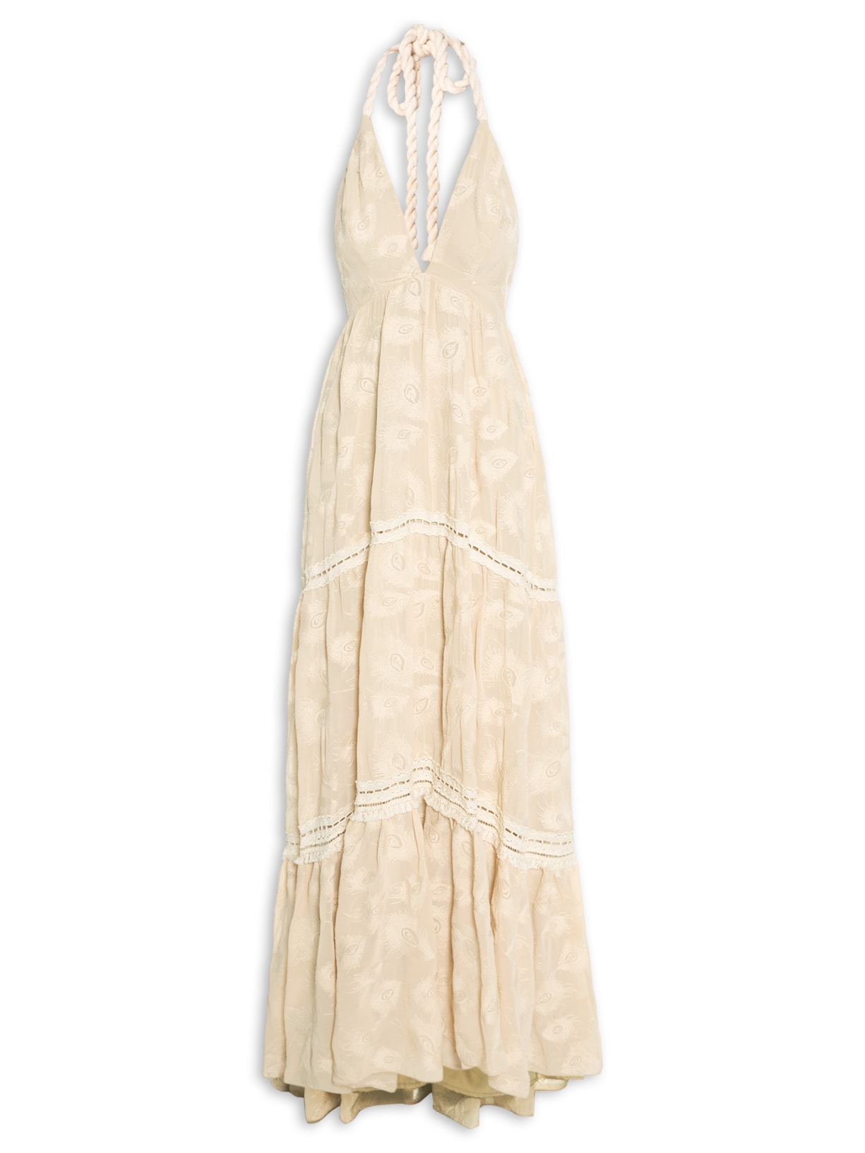 Vestido Longo Bordado - Bege