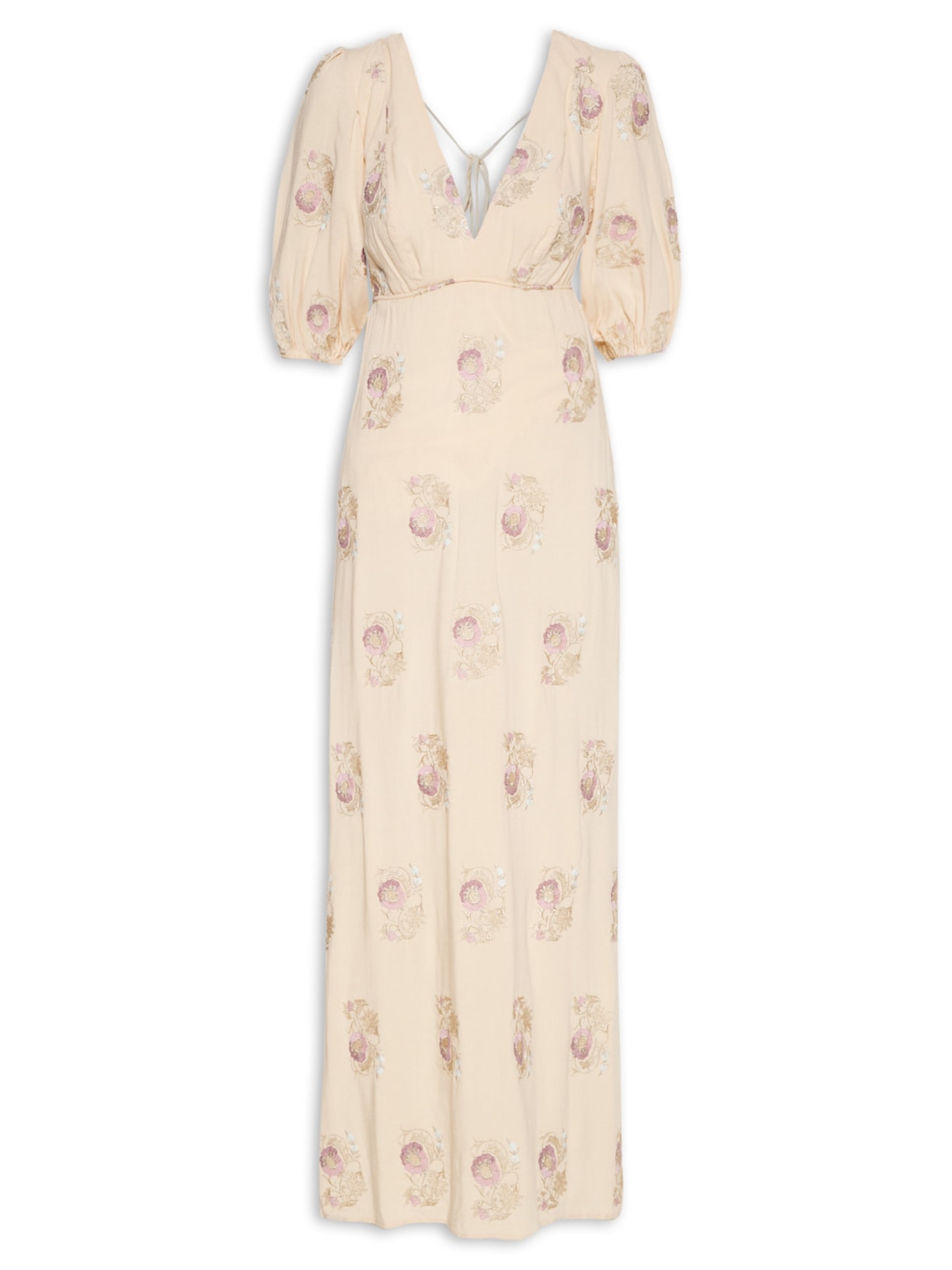 Vestido Longo Bordado Buque - Bege