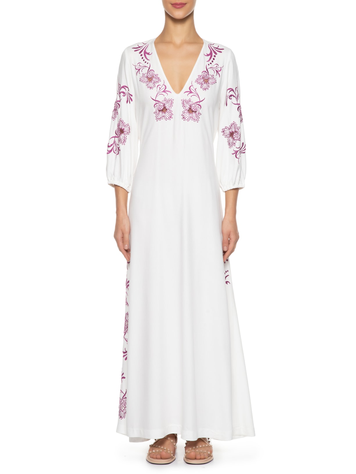 Vestido Longo Bordado Coral Branco Maria Filó