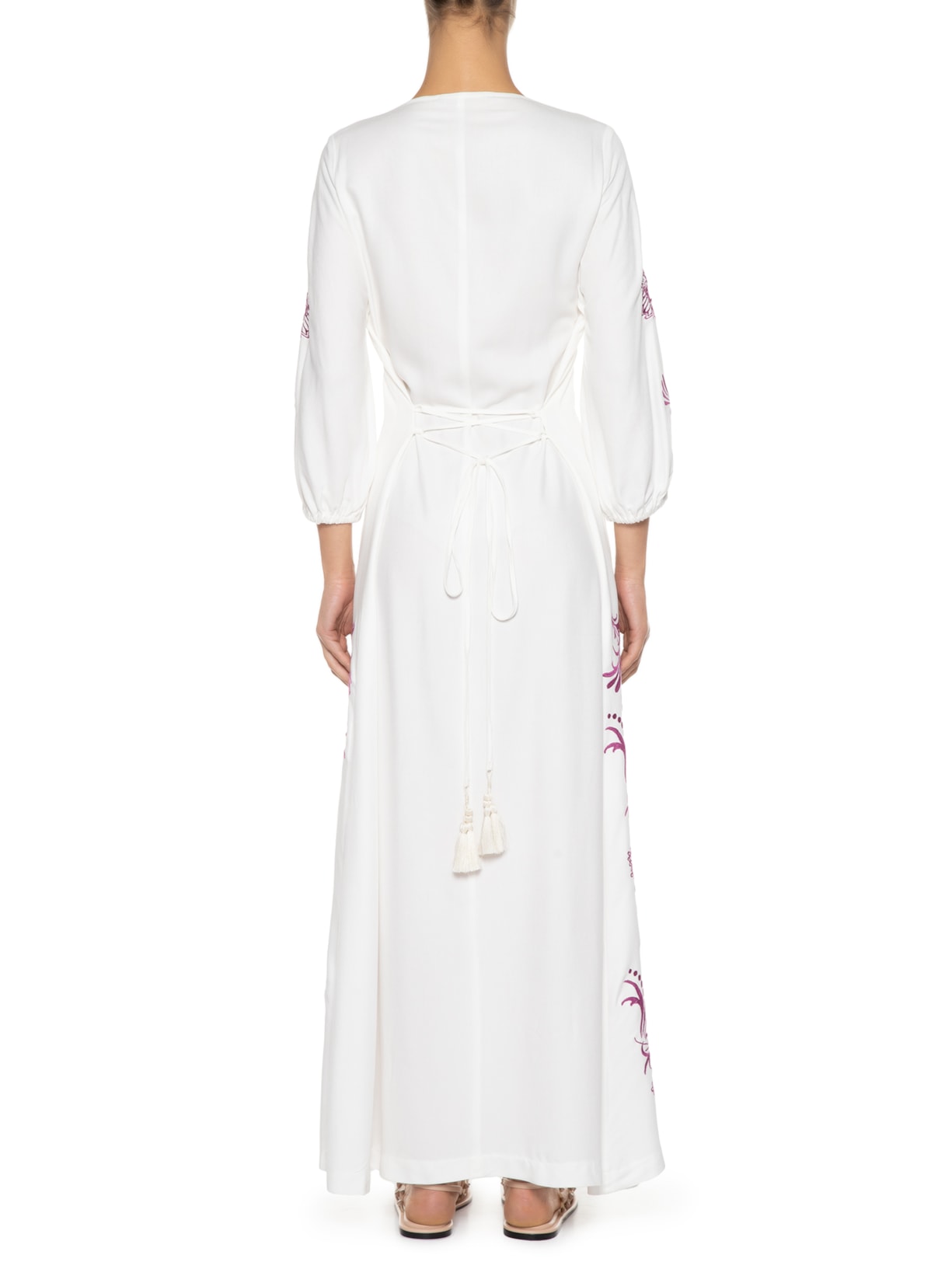 Vestido Longo Bordado Coral Branco Maria Filó