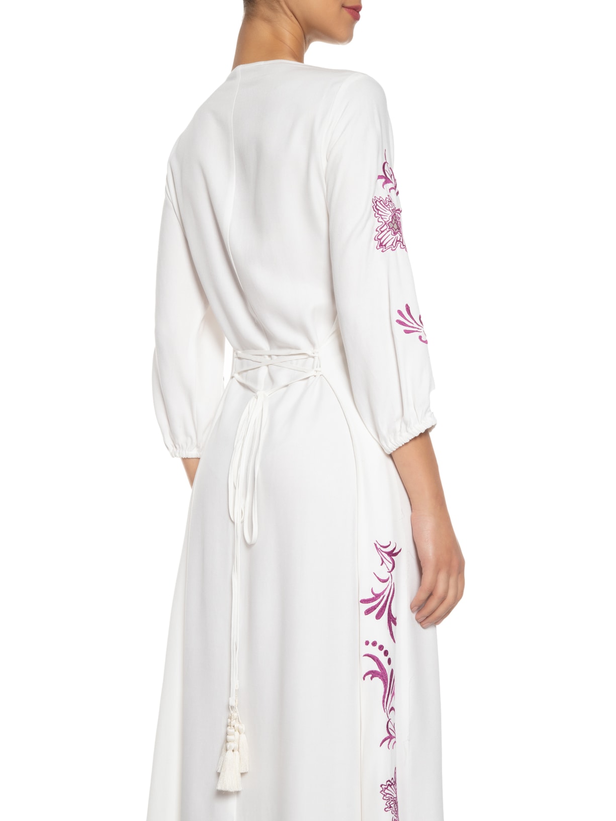 Vestido Longo Bordado Coral Branco Maria Filó